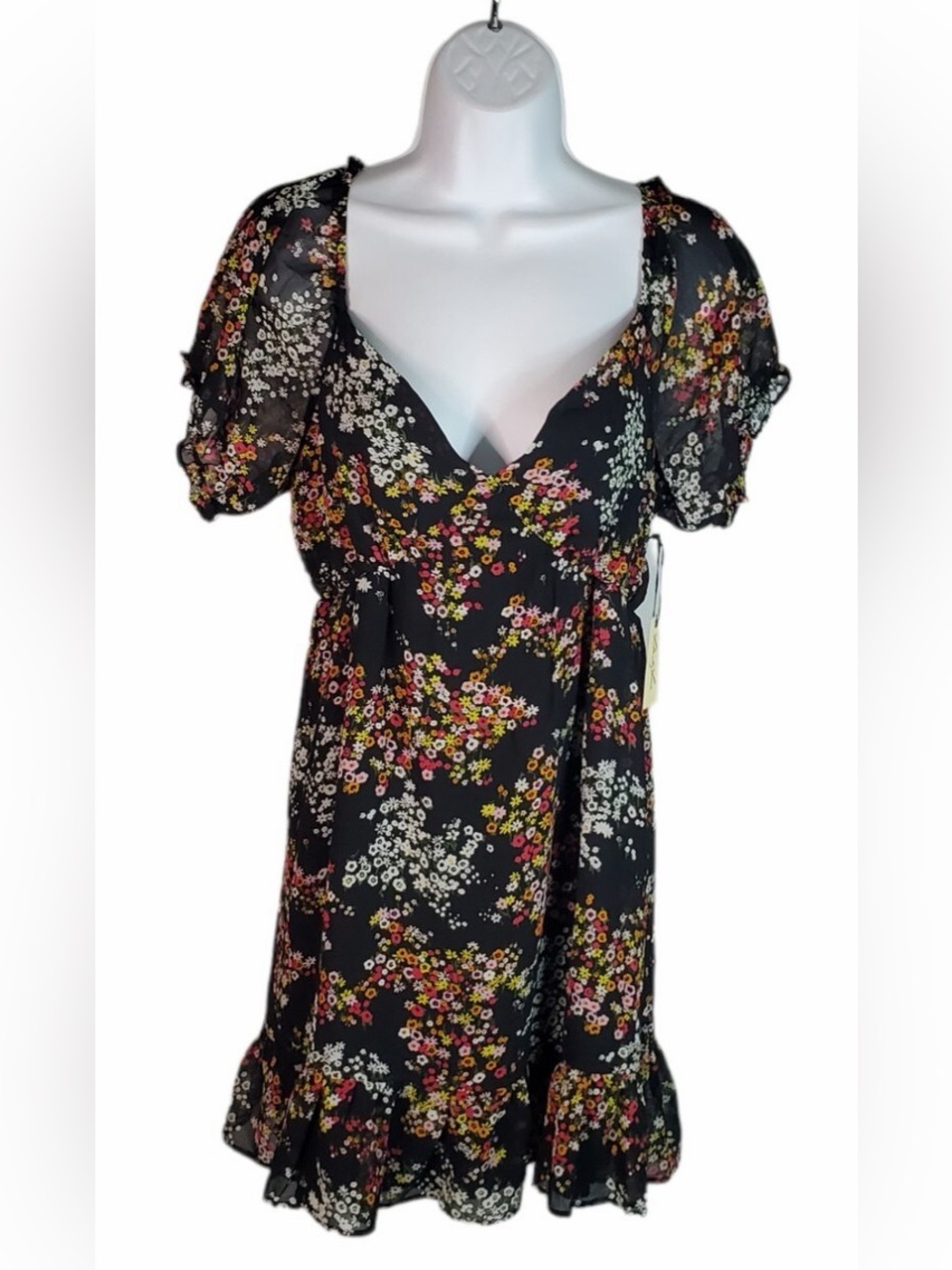 Liberty Love Black Floral Dress with Pink & Yellow Accents